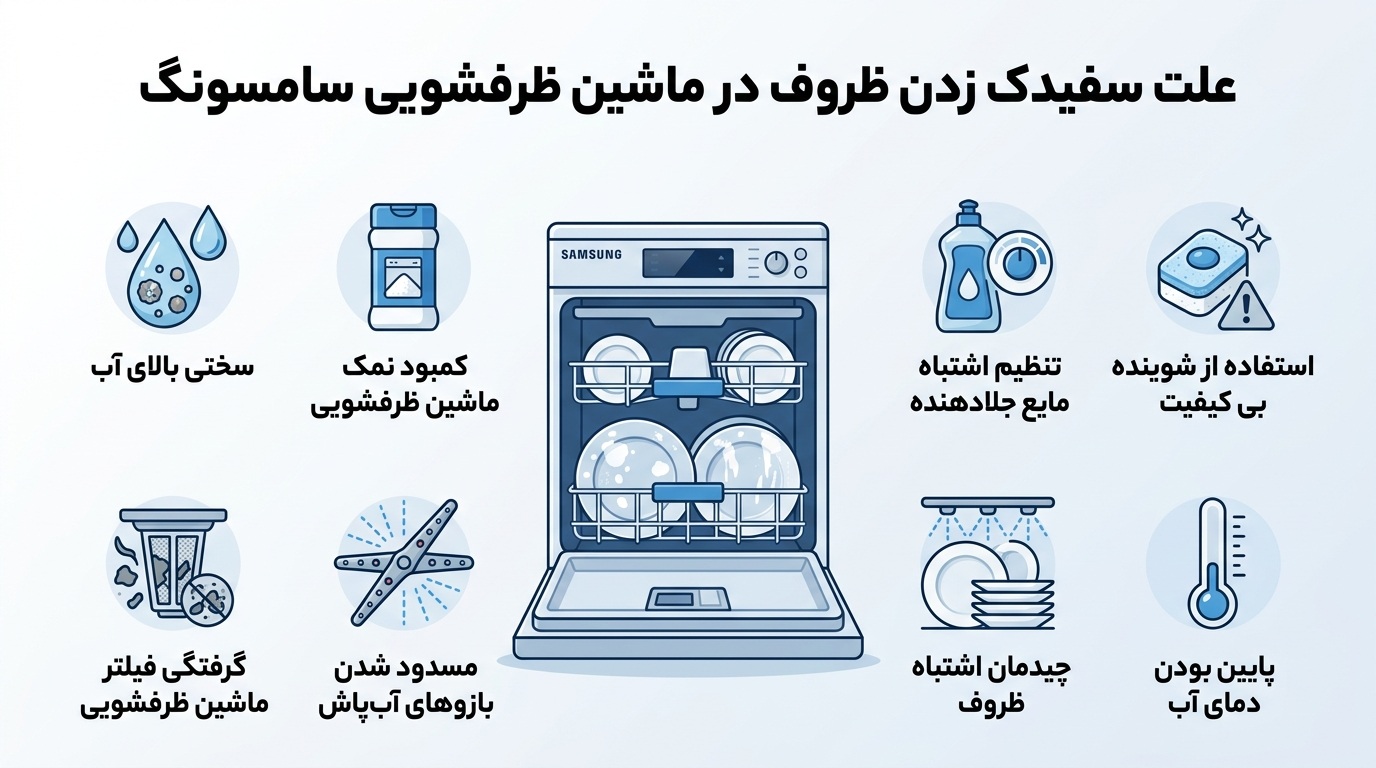 اصلی ترین علت سفیدک زدن ظروف در ماشین ظرفشویی سامسونگ