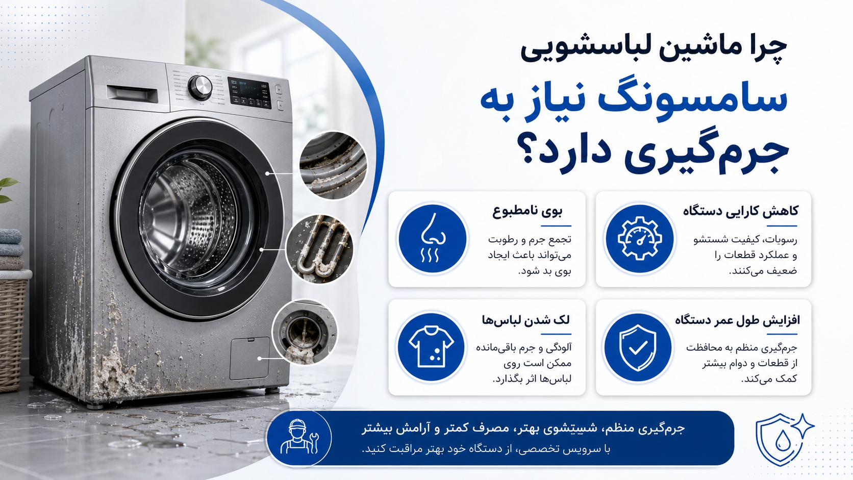 چرا ماشین لباسشویی سامسونگ نیاز به جرمگیری دارد؟