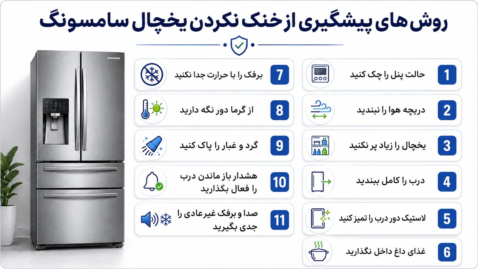 روش های پیشگیری از خنک نکردن یخچال سامسونگ